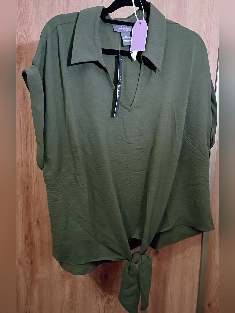 Olivia & Martin Olive Green Tie-Front Blouse